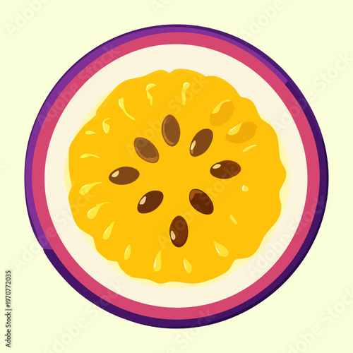 Vibrant passion fruit interior showing seeds and pulp for healthy tropical diet and exotic fruit market advertisement design - Vector Illustration