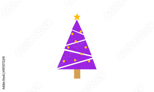 A cute purple Christmas tree made of paper is placed on a transparent background.