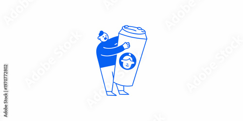 Person embracing a large to go cup with a siren logo design