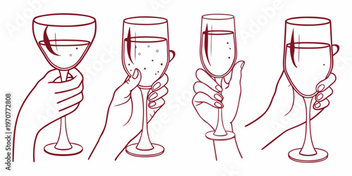 Four hands holding champagne flutes in a celebratory toast