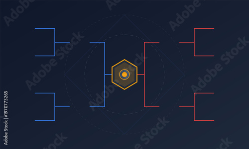 Hand-drawn digital sports tournament competition bracket layout with futuristic geometric interface elements colorful neon line design authentic illustration