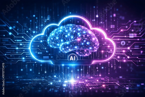 Artificial Intelligence Cloud Computing with Neural Network Brain, Big Data and Machine Learning Technology Concept
