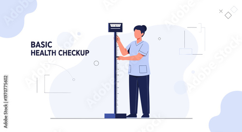 Doctor weighing patient for basic health checkup, medical examination concept
