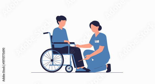 Nurse helping patient in wheelchair, rehabilitation, medical care, physical therapy