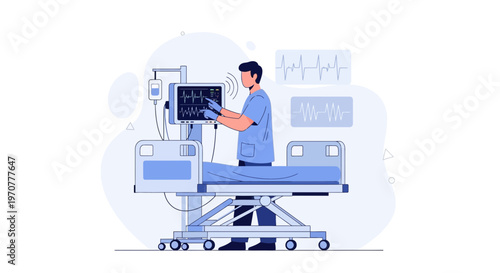 Doctor monitoring patient vital signs on medical equipment in hospital