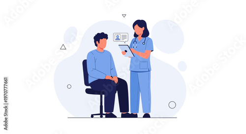Doctor consulting patient on medical record, healthcare concept illustration