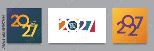Collection of three modern for happy new year 2027 with diverse color palettes and typography styles