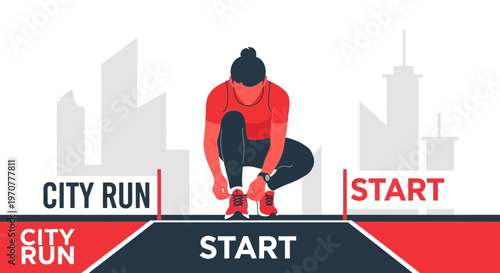 Runner Preparing For City Race Against City Background Graphics Before Beginning The Competition