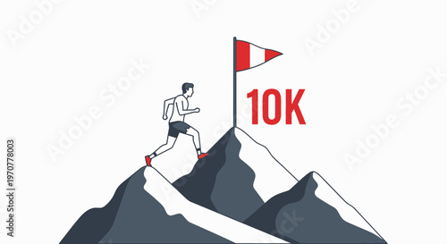 Runner Reaching 10K Goal on Mountain, Achieving Sports Milestone, Endurance Triumph