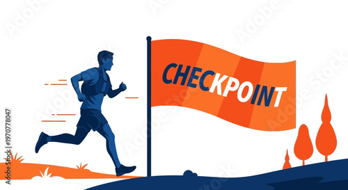 Runner Reaching Checkpoint Flag In Endurance Race With Motivational Concept And Graphic