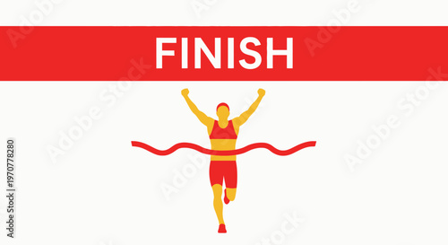 Runner Reaching The Finish Line Under Red Banner Illustrating Triumph and Victory