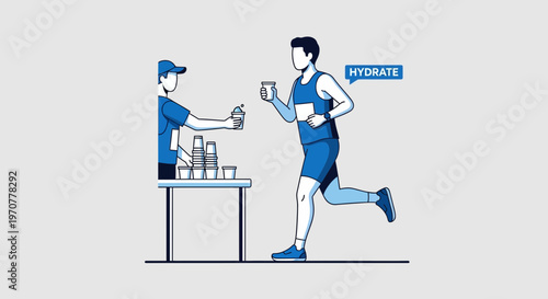 Runner Receives Hydration During Endurance Event From Volunteer Station