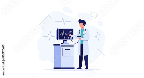 Doctor examining patient's vital signs on a medical monitor