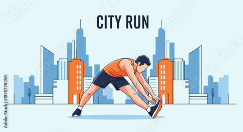 Runner Stretching Before A City Run, Preparing For The Urban Athletic Exercise