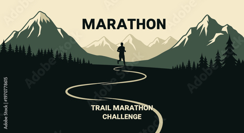 Runner's Silhouette Embarks On Trail Marathon Amidst Majestic Mountain Scenery