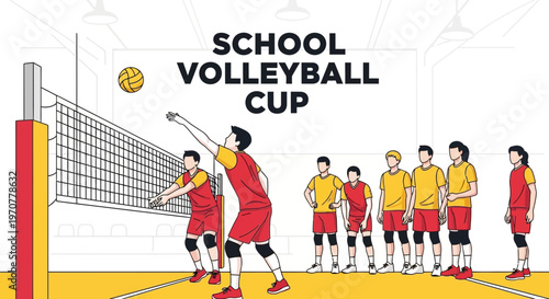 School Volleyball Tournament Event Featuring Players and The Iconic Sport's Net