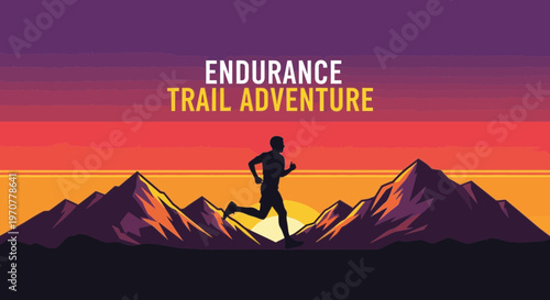 Silhouette Of A Runner Against A Sunset and Mountain Range Depicting Endurance Trail Adventure