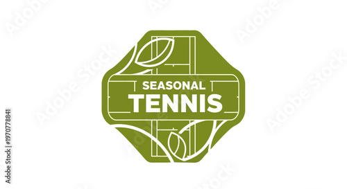 Seasonal Tennis Logo Design Featuring Court Outline And Leafy Green Elements