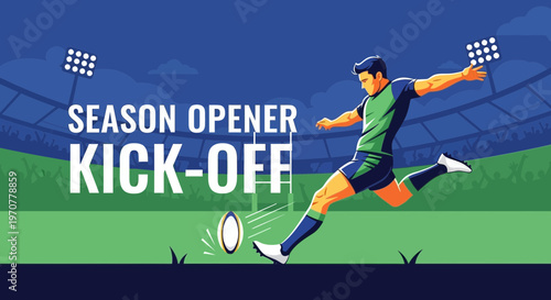 Season Opener Kick-Off: Dynamic Illustration of Rugby Action and Dramatic Sport