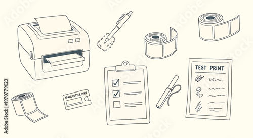 Technical illustration of vintage cash registers and credit card machines isolated on transparent background
