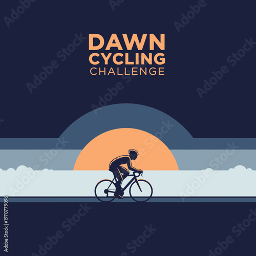 Silhouette Cyclist Against a Sunrise Sky Promoting a Dawn Cycling Event Adventure
