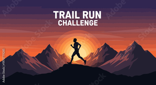 Silhouette Of A Runner Embarking On A Trail Run Challenge Over Mountains