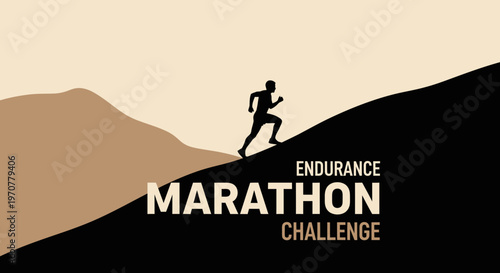 Silhouette Marathon Runner Ascending Steep Hill Overcoming Challenges Endurance Race