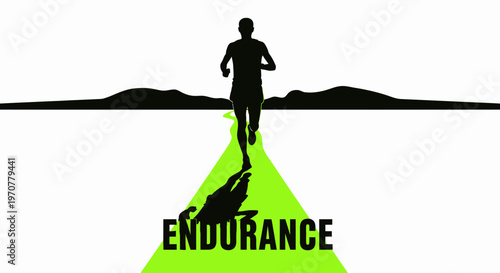 Silhouette Of A Runner Embodiment Endurance On A Vividly Green Path Towards Horizon