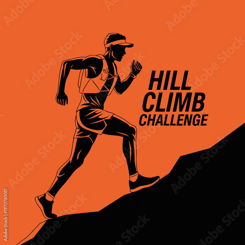 Silhouette Of Athlete Challenging A Steep Hill Climb During A Race In An Orange Backdrop