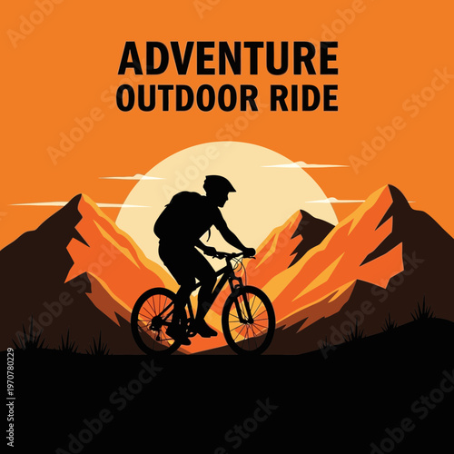 Silhouette Of Bicyclist Experiencing The Sunset On A Mountain Bike Trail With Backdrop Mountains