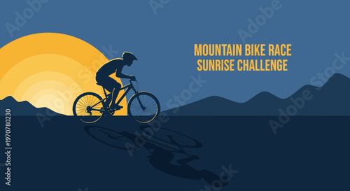Silhouette Of Biker Against Vibrant Sunrise Representing Mountain Bike Race Adventure