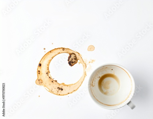 Circle of coffee stains on white background, top view