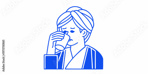 Woman with a towel on her head appearing distressed or crying