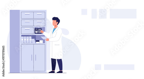 Scientist Accessing Secure Medical Cabinet with Digital Lock