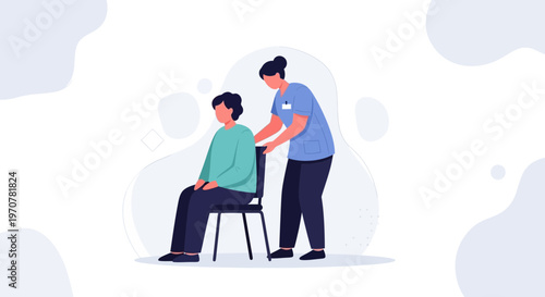 Nurse assisting elderly person sitting on chair, healthcare concept