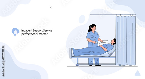 Nurse caring for patient in hospital bed, inpatient support service, medical care concept