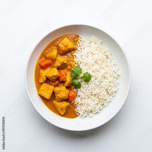 Curry with Rice isolated on white background