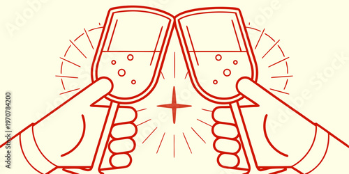 Two champagne glasses clinking in a celebratory toast illustration