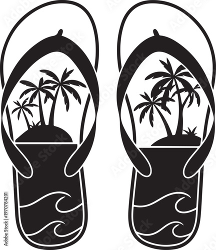 Tropical flip flop island design beach summer silhouette art