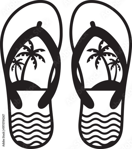Tropical flip flop island design beach summer silhouette art