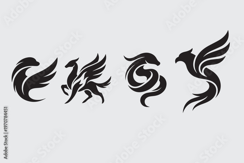 Tribal Style Mythical Creature Silhouettes