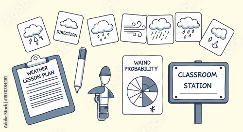 School supplies and classroom elements isolated on transparent background sketch style illustration