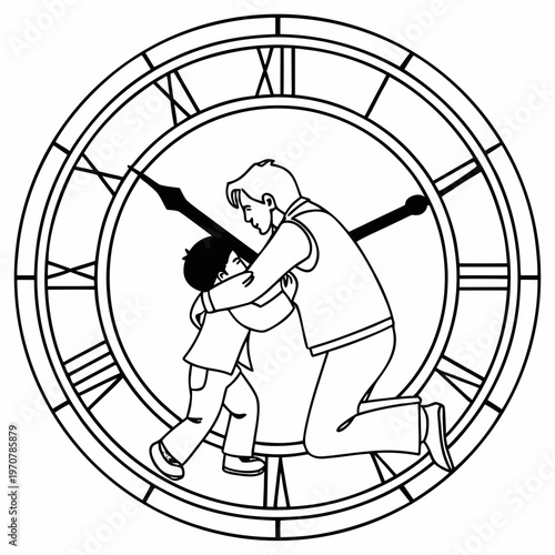 Time Clock Hug Moment coloring page