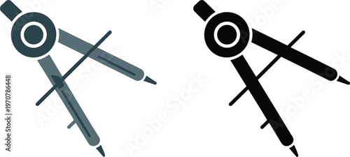 Drawing compass tool icons set with geometric divider instrument in modern flat and silhouette vector design for drafting concepts