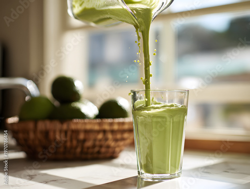 Glass of avocado smoothie.