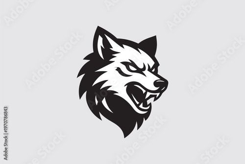 Snarling Black Wolf Head Logo Silhouette