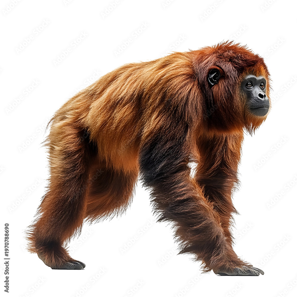 Obraz premium Extreme side view full body shot of Colombian red howler walking isolated on a white background