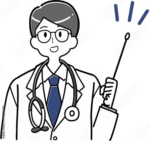 指示棒で解説する男性医師