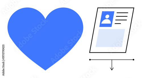 Data sharing concept. Blue heart and user profile icon interconnected with an arrow data sharing and online connectivity. Data sharing for technology, online services, profiles, communication