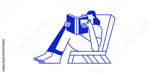 Woman reading a book and drinking coffee in a comfortable chair